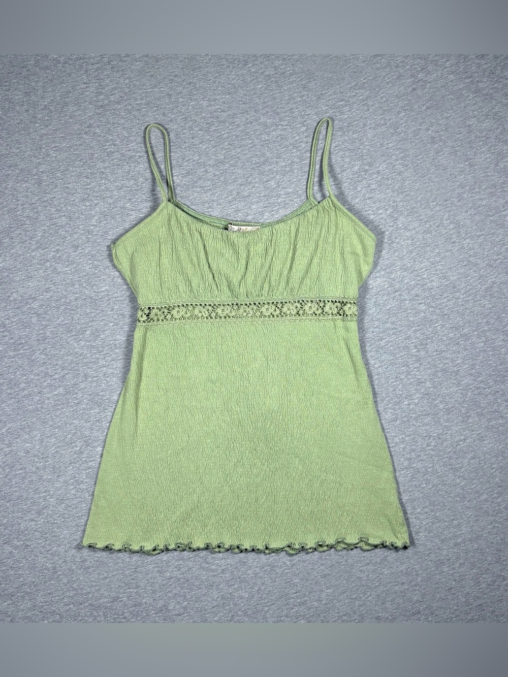 Vintage Y2K Babydoll Tank Top Lace Cami Coquette Cottage Sage Green Women’s M